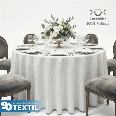 Mantel Redondo Lino Lucerna 100% Poliéster Blanco: imagen 3