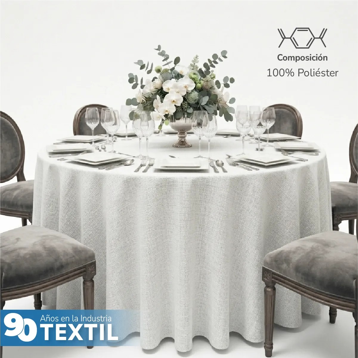 Mantel Redondo Lino Lucerna 100% Poliéster Blanco: imagen 3