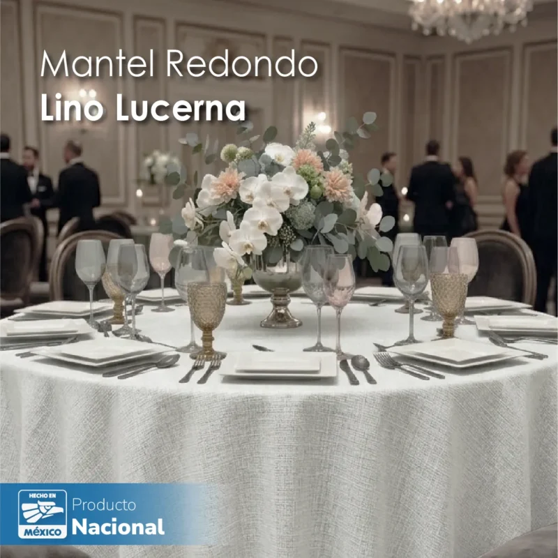 Mantel Redondo Lino Lucerna 100% Poliéster Blanco