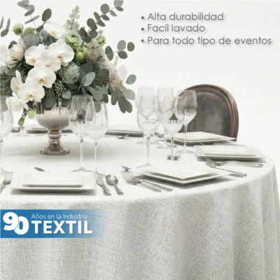 Mantel Redondo Lino Lucerna 100% Poliéster Blanco: imagen 5