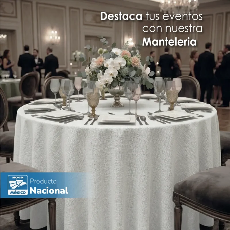 Mantel Redondo Lino Lucerna 100% Poliéster Blanco