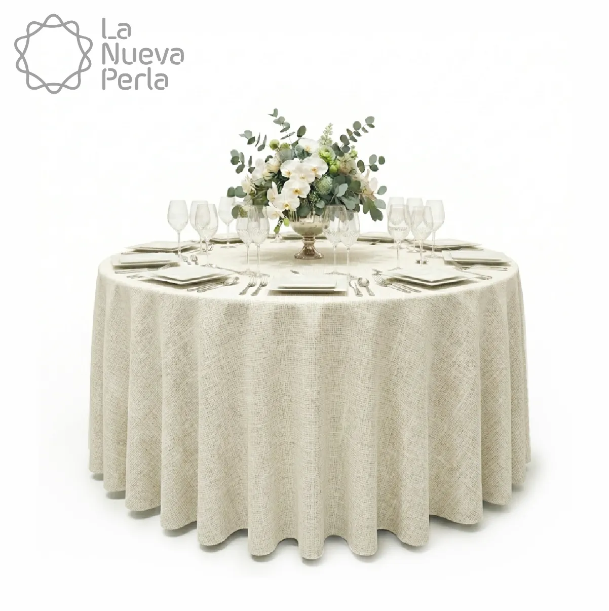 Mantel Redondo Lino Lucerna 100% Poliéster Hueso: imagen 1