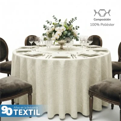 Mantel Redondo Lino Lucerna 100% Poliéster Hueso: imagen 3