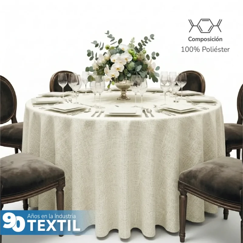 Mantel Redondo Lino Lucerna 100% Poliéster Hueso