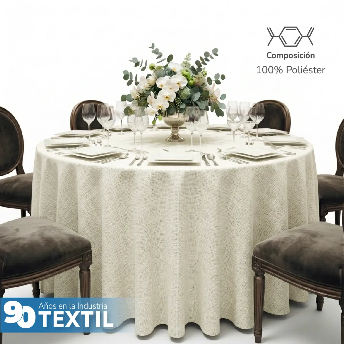 Mantel Redondo Lino Lucerna 100% Poliéster Hueso: imagen 3