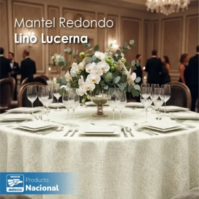 Mantel Redondo Lino Lucerna 100% Poliéster Hueso: imagen 6