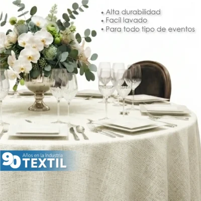 Mantel Redondo Lino Lucerna 100% Poliéster Hueso: imagen 5