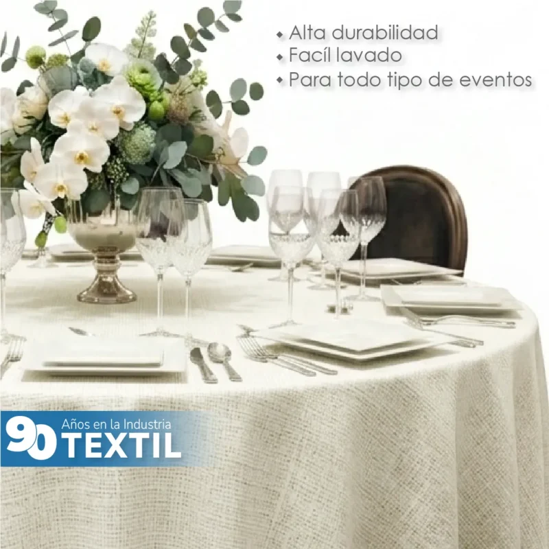 Mantel Redondo Lino Lucerna 100% Poliéster Hueso