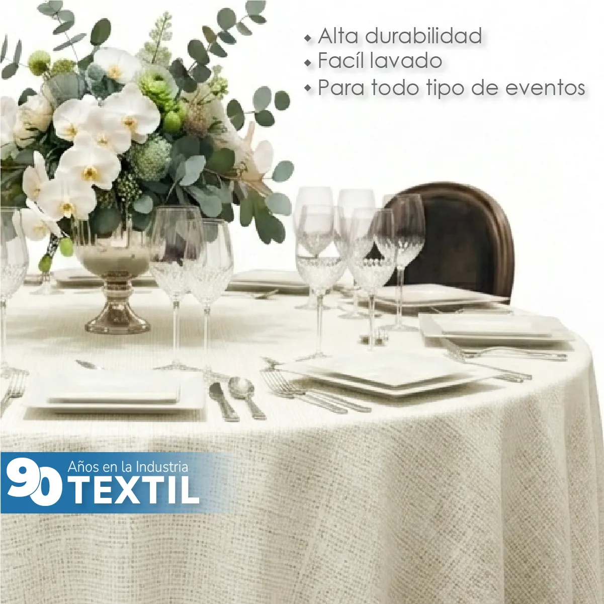 Mantel Redondo Lino Lucerna 100% Poliéster Hueso: imagen 5