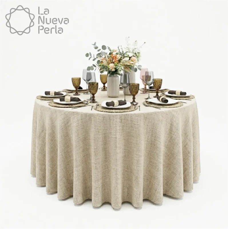 Mantel Redondo Lino Lucerna 100% Poliéster Kaky