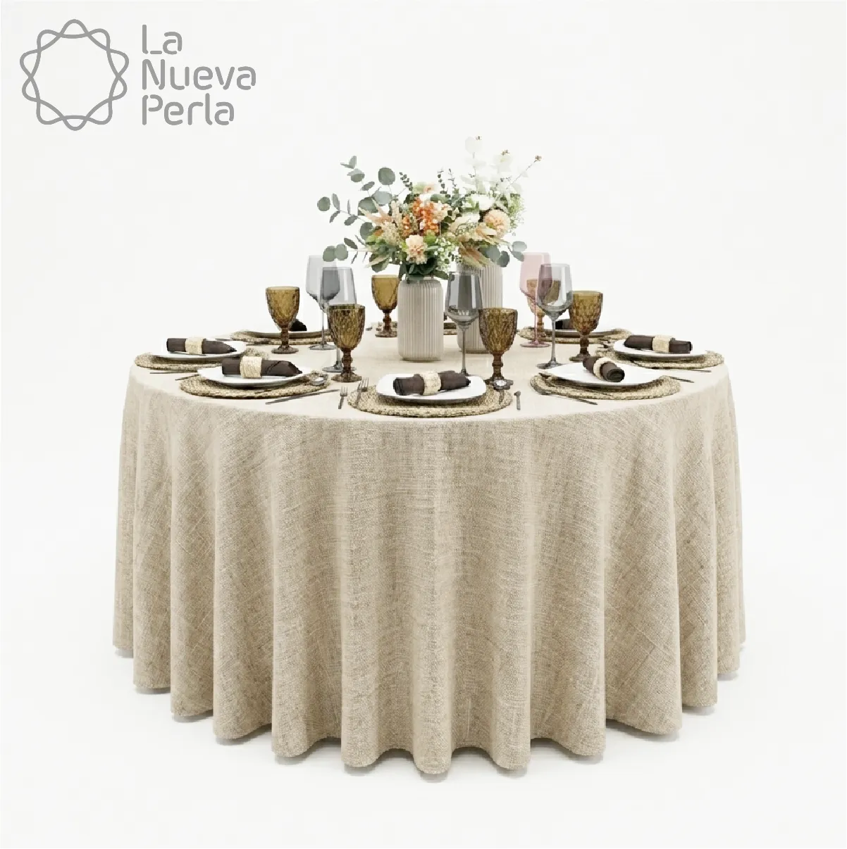Mantel Redondo Lino Lucerna 100% Poliéster Kaky: imagen 1