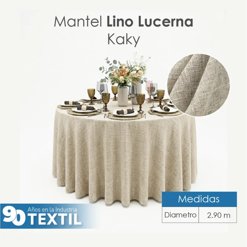 Mantel Redondo Lino Lucerna 100% Poliéster Kaky