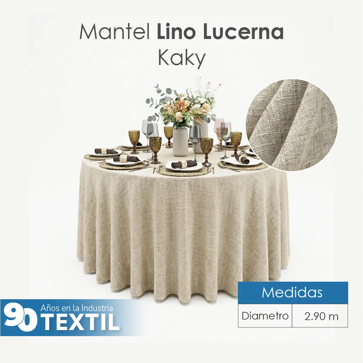 Mantel Redondo Lino Lucerna 100% Poliéster Kaky: imagen 2