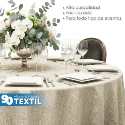 Mantel Redondo Lino Lucerna 100% Poliéster Kaky: imagen 5
