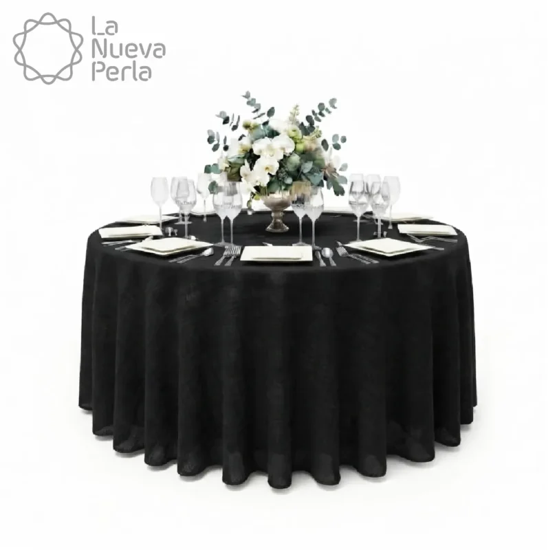 Mantel Redondo Lino Lucerna 100% Poliéster Negro