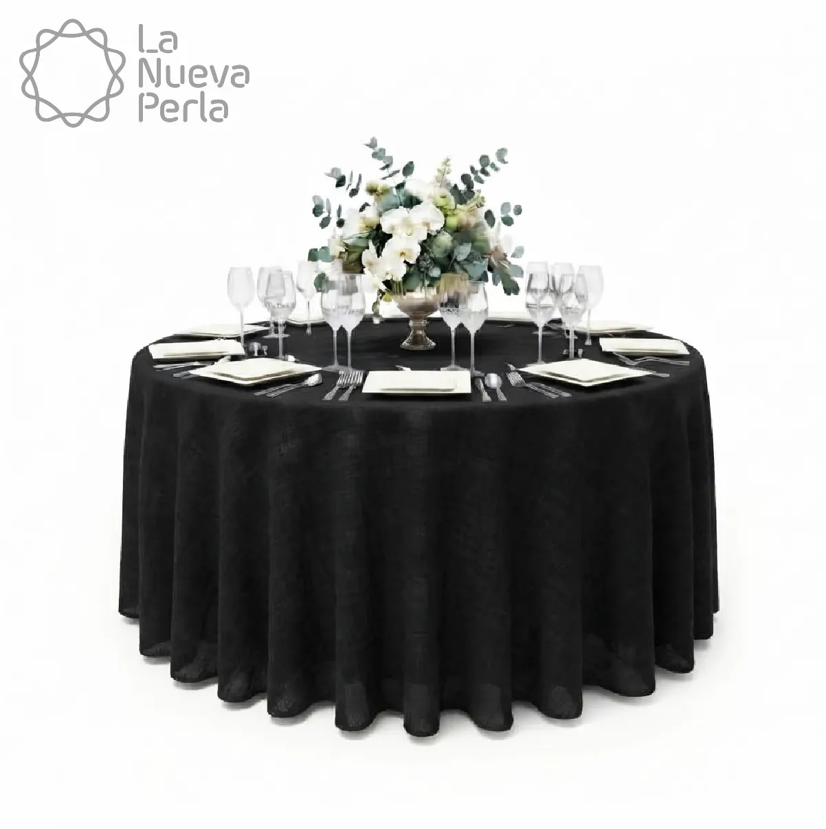 Mantel Redondo Lino Lucerna 100% Poliéster Negro: imagen 1