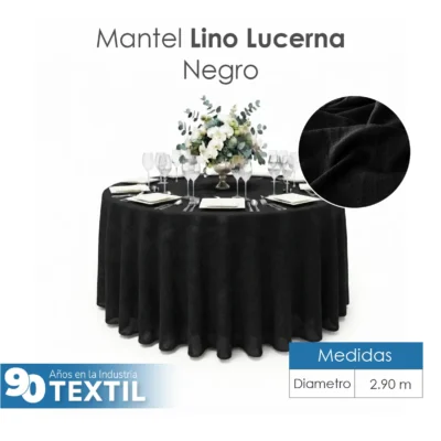 Mantel Redondo Lino Lucerna 100% Poliéster Negro: imagen 2
