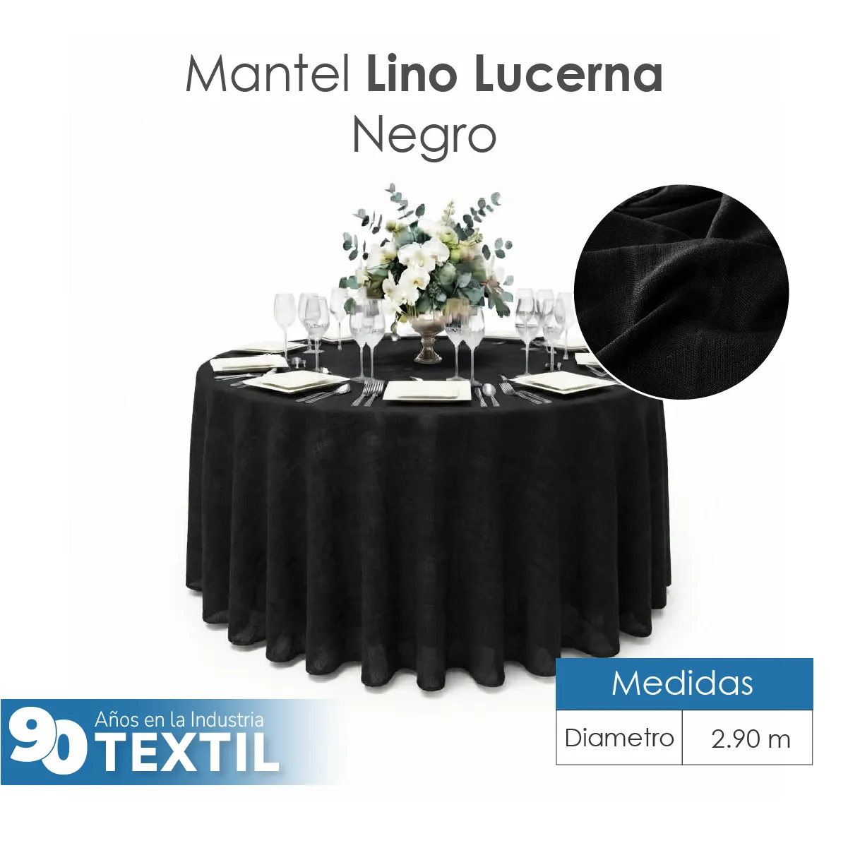 Mantel Redondo Lino Lucerna 100% Poliéster Negro: imagen 2