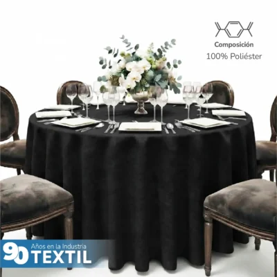 Mantel Redondo Lino Lucerna 100% Poliéster Negro: imagen 3
