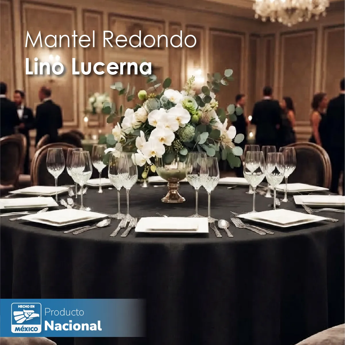 Mantel Redondo Lino Lucerna 100% Poliéster Negro: imagen 6