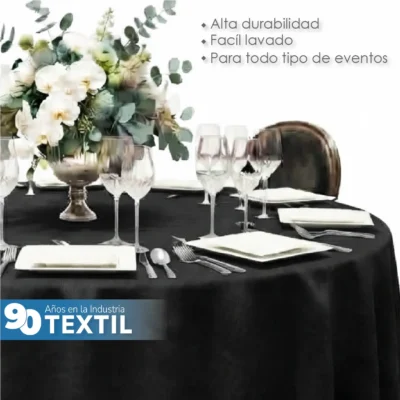 Mantel Redondo Lino Lucerna 100% Poliéster Negro: imagen 5