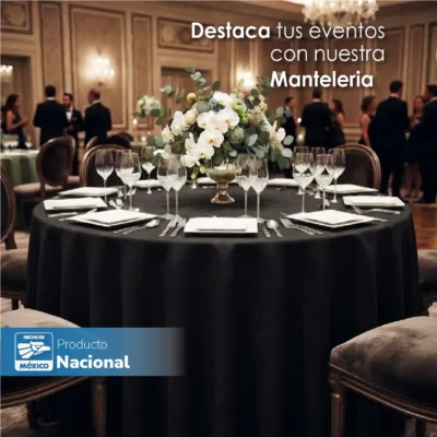 Mantel Redondo Lino Lucerna 100% Poliéster Negro: imagen 4
