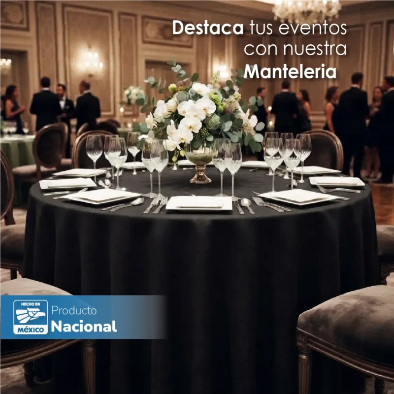Mantel Redondo Lino Lucerna 100% Poliéster Negro