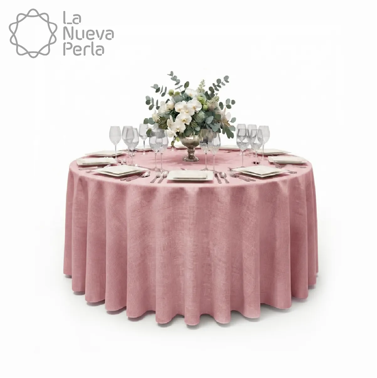 Mantel Redondo Lino Lucerna 100% Poliéster Rosa Pastel: imagen 1