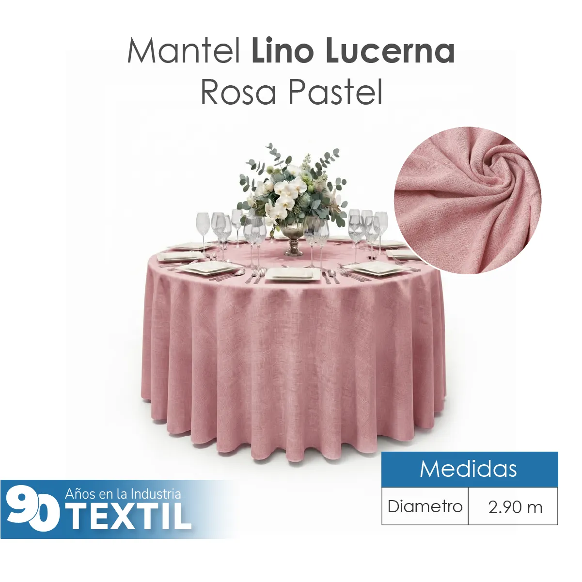 Mantel Redondo Lino Lucerna 100% Poliéster Rosa Pastel: imagen 2