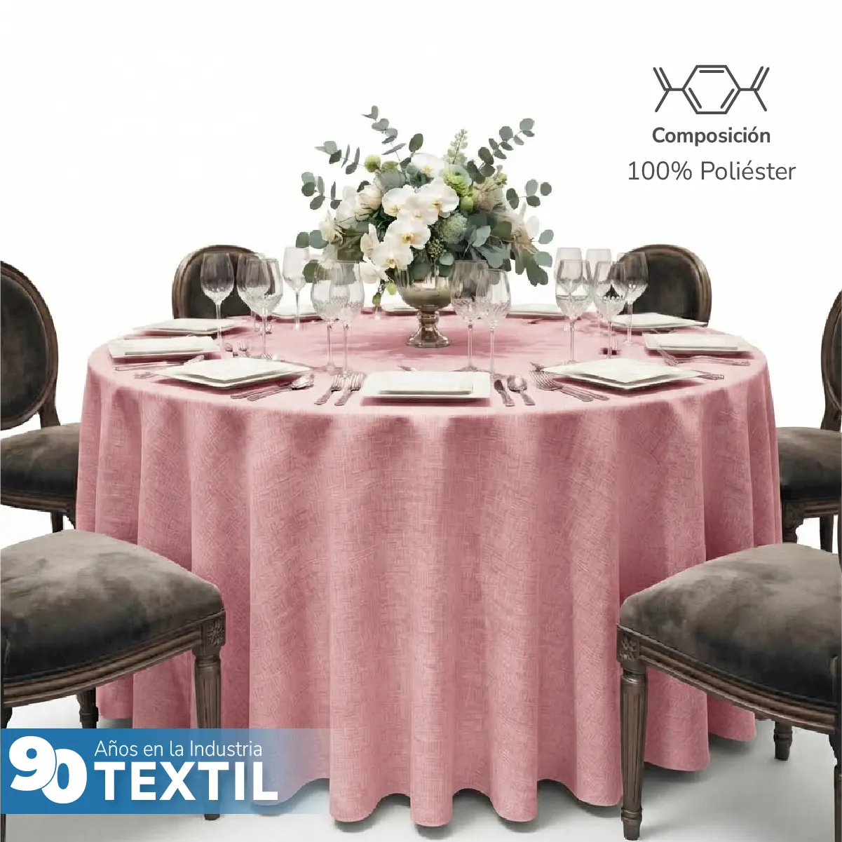 Mantel Redondo Lino Lucerna 100% Poliéster Rosa Pastel: imagen 3