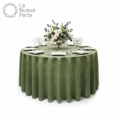 Mantel Redondo Lino Lucerna 100% Poliéster Verde Aguacate