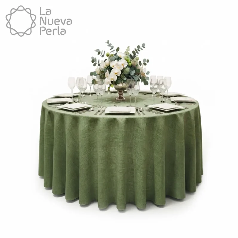 Mantel Redondo Lino Lucerna 100% Poliéster Verde Aguacate