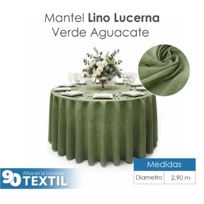 Mantel Redondo Lino Lucerna 100% Poliéster Verde Aguacate: imagen 2