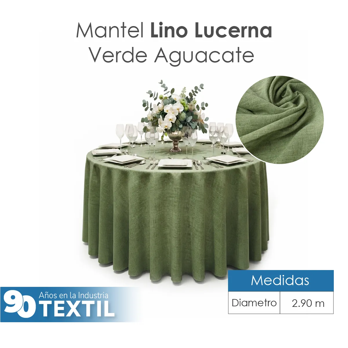 Mantel Redondo Lino Lucerna 100% Poliéster Verde Aguacate: imagen 2