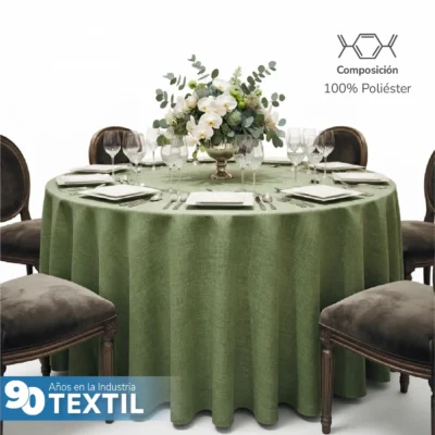 Mantel Redondo Lino Lucerna 100% Poliéster Verde Aguacate: imagen 3
