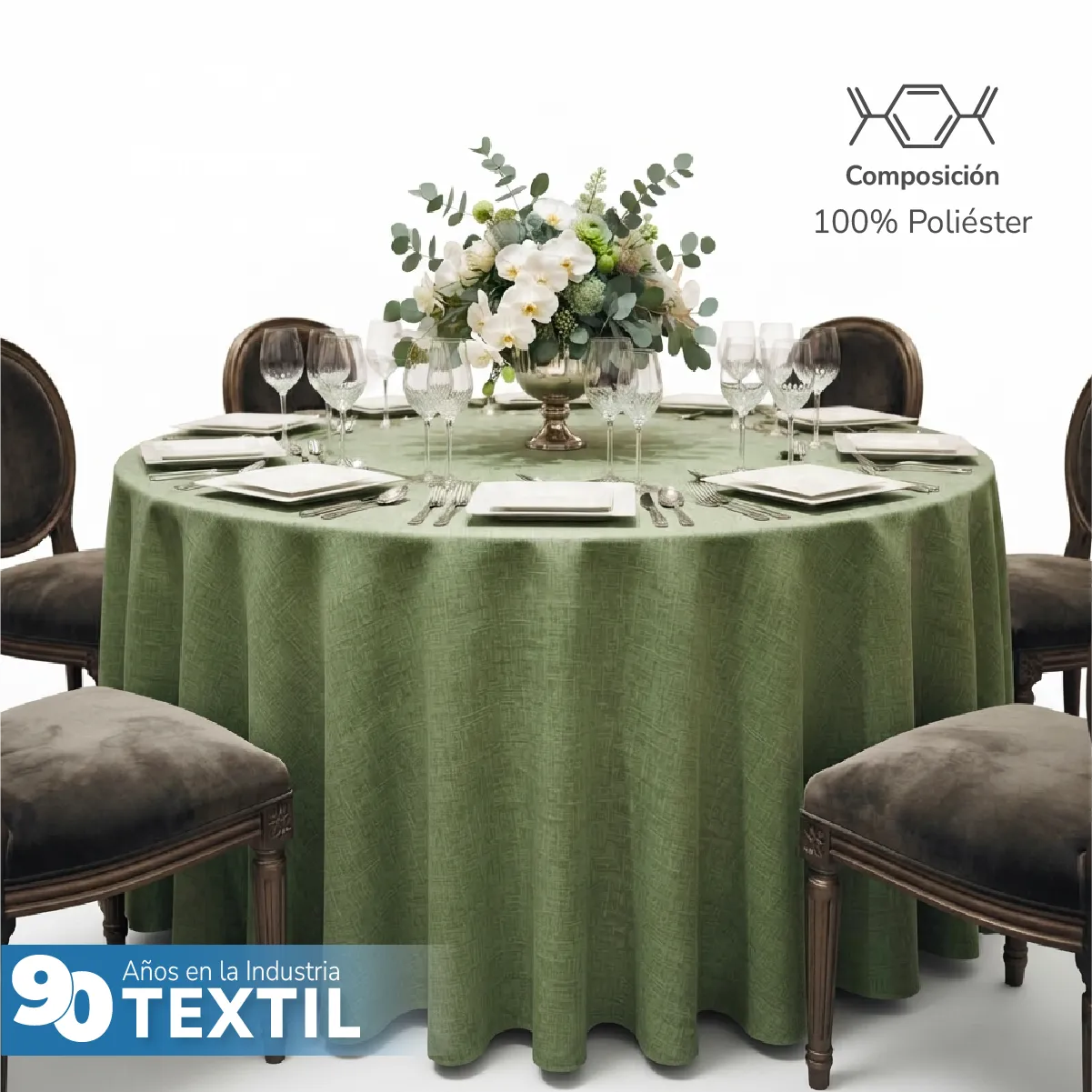 Mantel Redondo Lino Lucerna 100% Poliéster Verde Aguacate: imagen 3