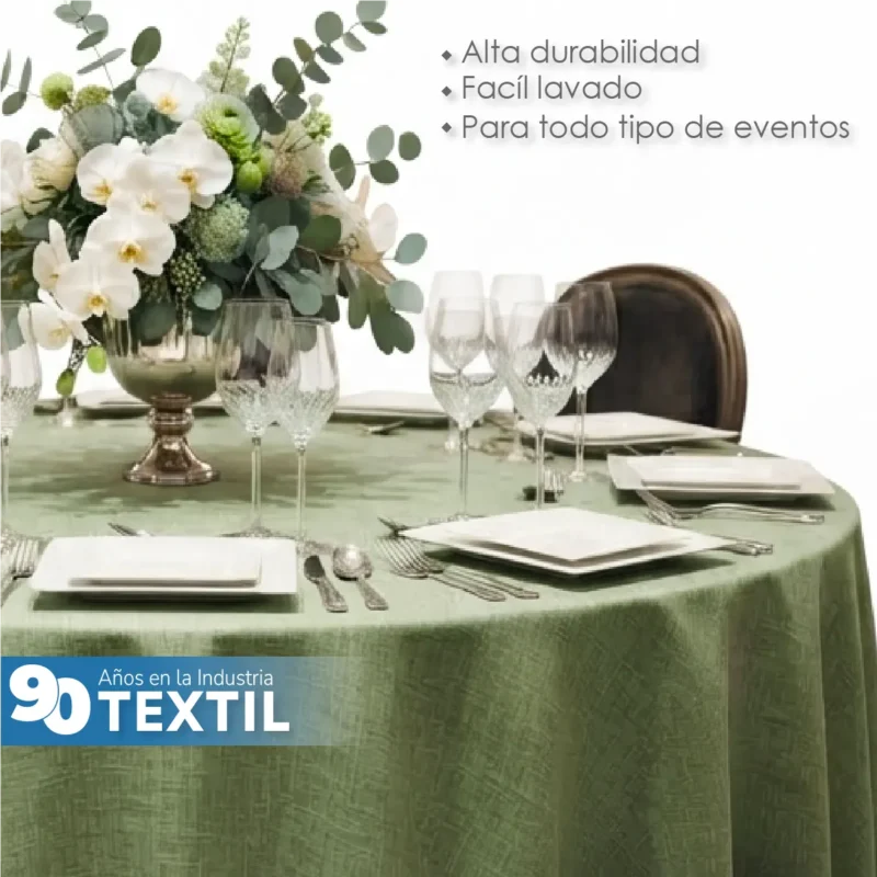 Mantel Redondo Lino Lucerna 100% Poliéster Verde Aguacate