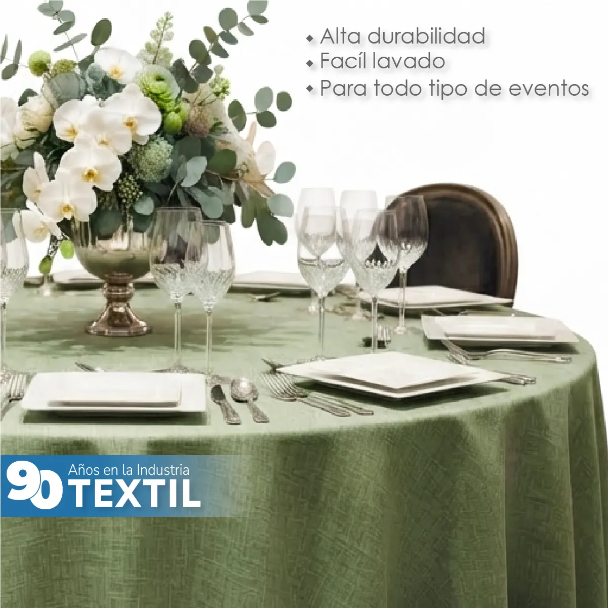 Mantel Redondo Lino Lucerna 100% Poliéster Verde Aguacate: imagen 5