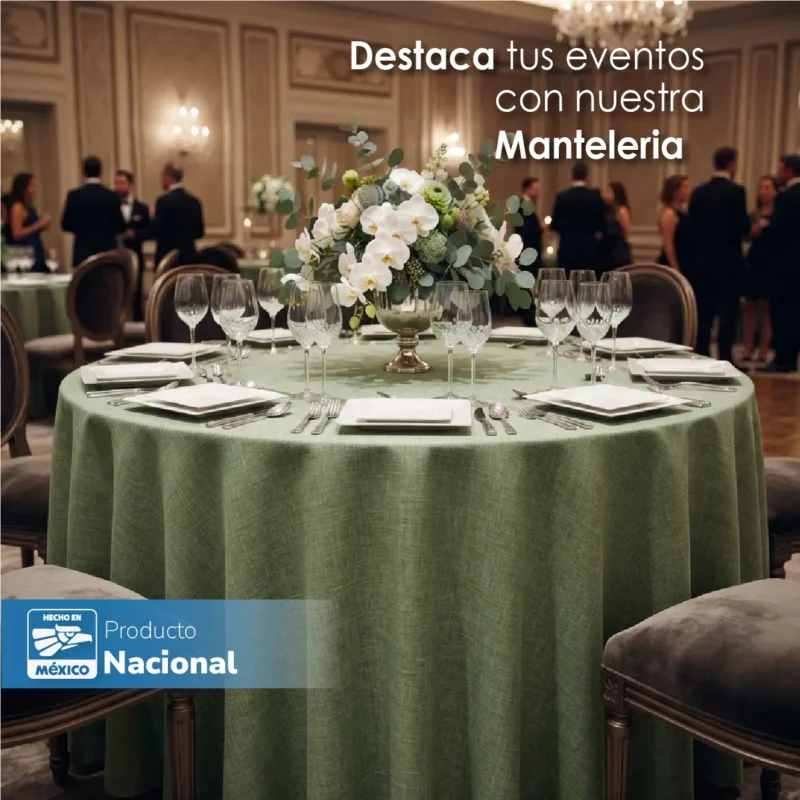Mantel Redondo Lino Lucerna 100% Poliéster Verde Aguacate