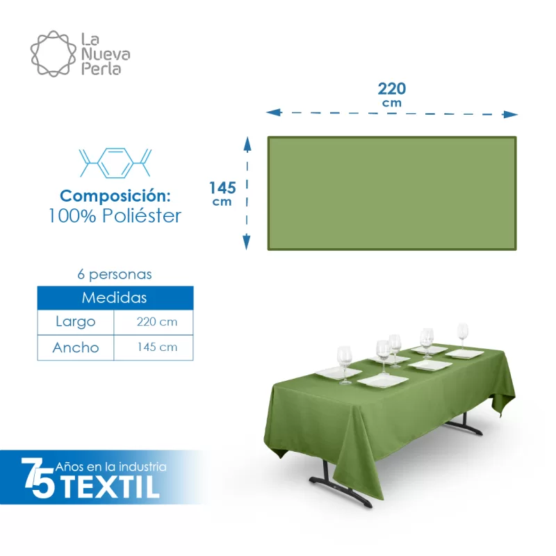 Mantel Tablón Lino Venecia 220X145 cm (para tablón 120x60 cm) Aguacate