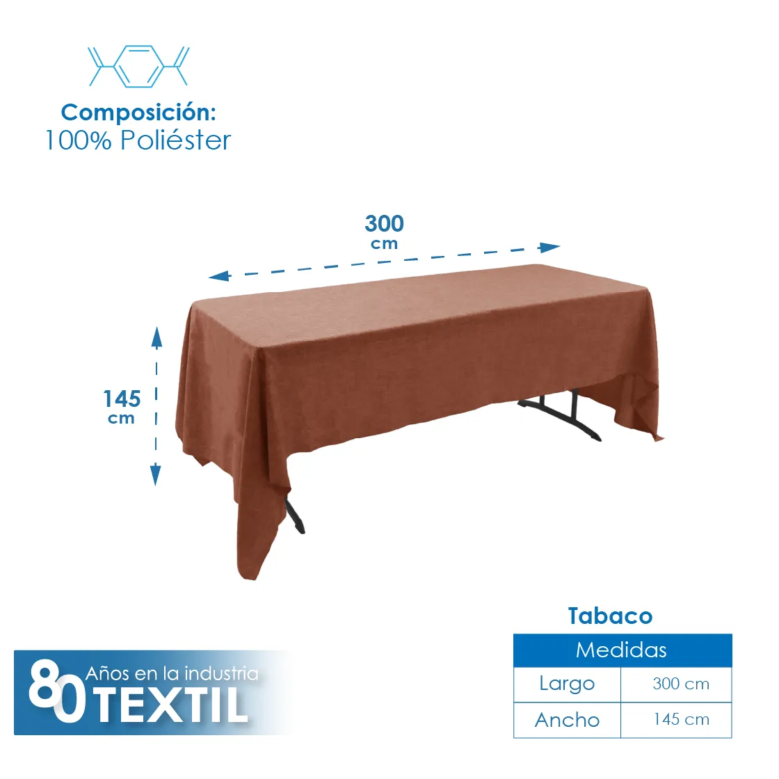 Mantel Tablón Lino Ginebra 3.00x1.45 m Tabaco: imagen 5