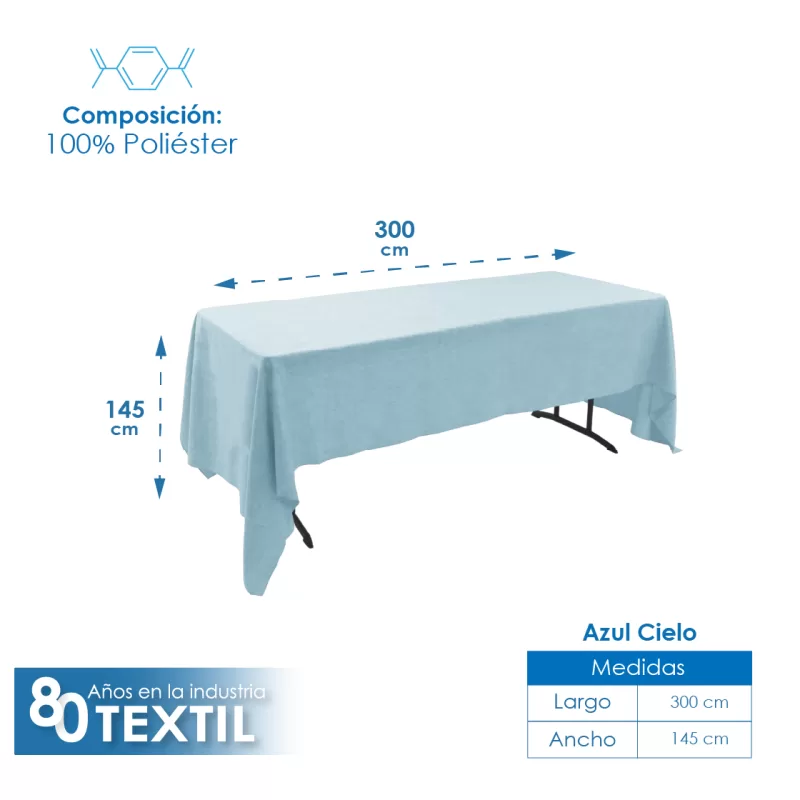 Mantel Tablón Lino Ginebra 3.00x1.45 m Azul Cielo