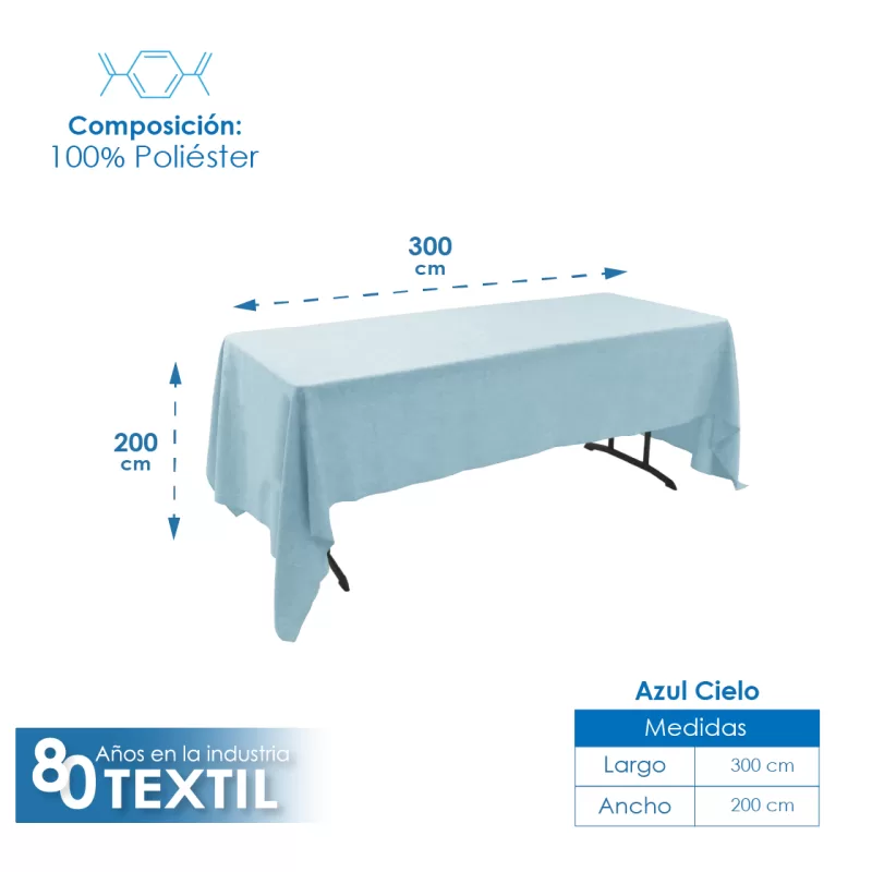 Mantel Tablón Lino Ginebra 3.00x2.00 m Azul Cielo