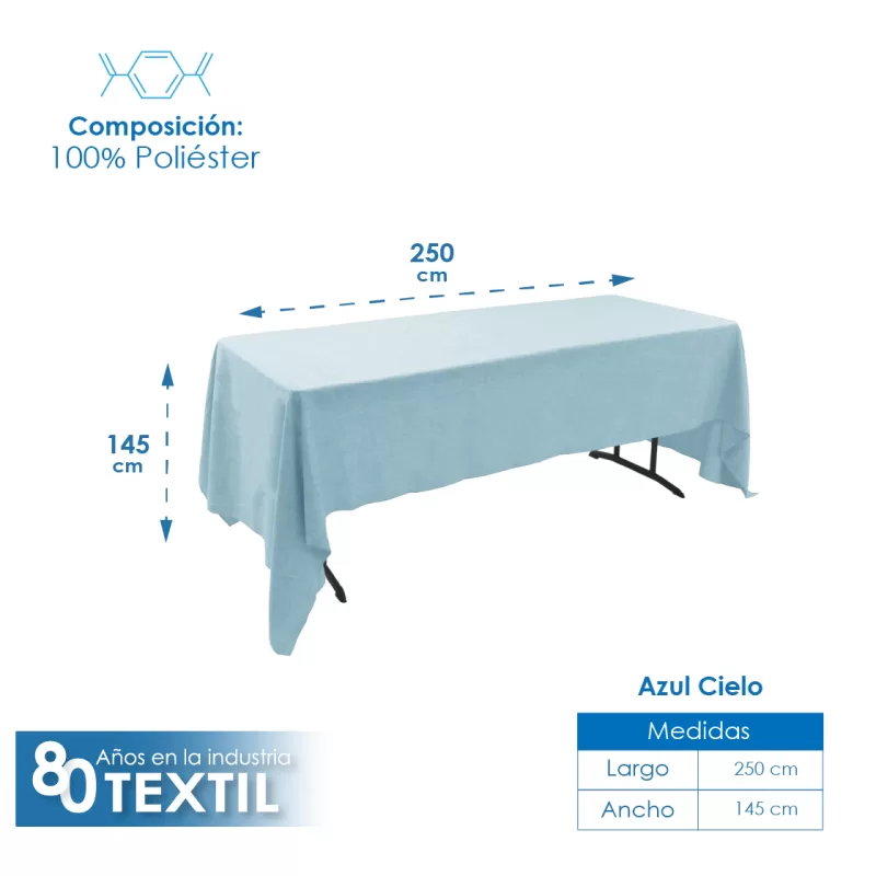 Mantel Tablón Lino Ginebra 2.50x1.45 m Azul Cielo