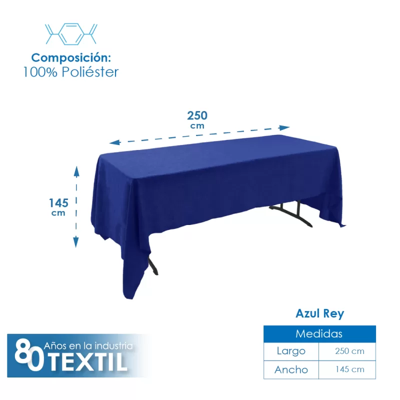 Mantel Tablón Lino Ginebra 2.50x1.45 m Azul Rey