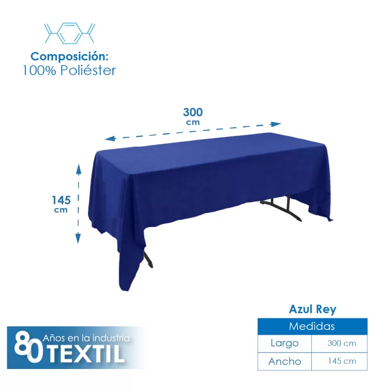 Mantel Tablón Lino Ginebra 3.00x1.45 m Azul Rey