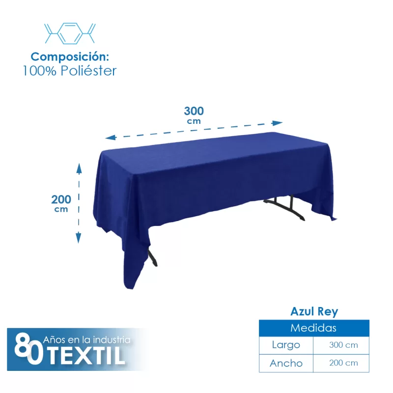 Mantel Tablón Lino Ginebra 3.00x2.00 m Azul Rey