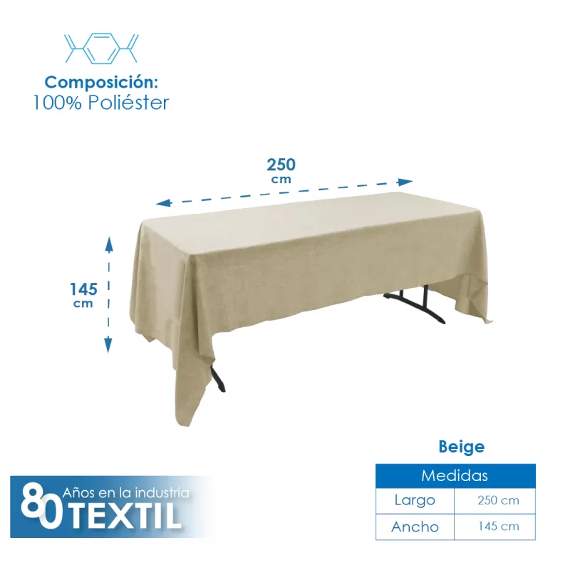 Mantel Tablón Lino Ginebra 2.50x1.45 m Beige