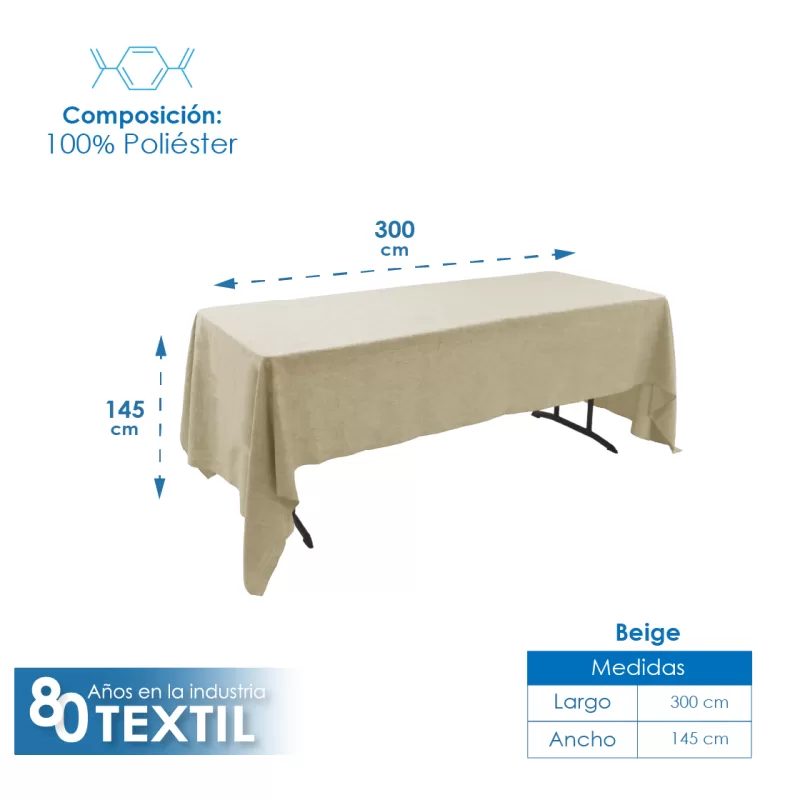 Mantel Tablón Lino Ginebra 3.00x1.45 m Beige
