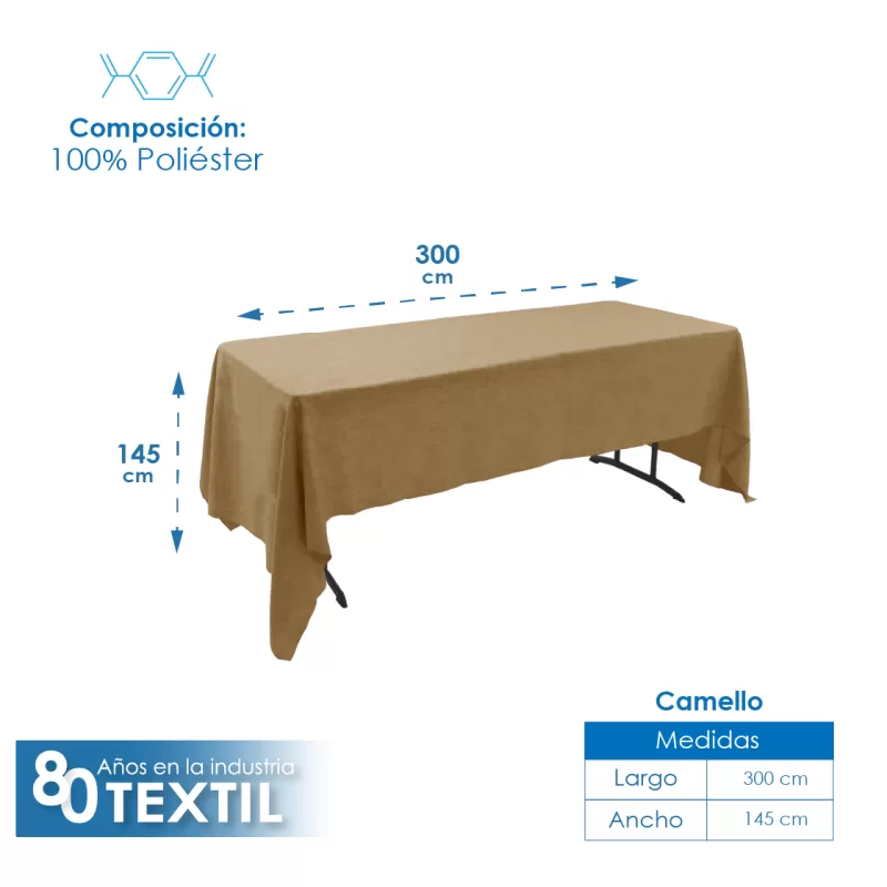Mantel Tablón Lino Ginebra 3.00x1.45 m Camello